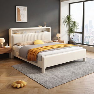 Mid-Century Modern Solid Wood White Wall <b>Bed</b> <b>Platform</b> Bedroom Furniture - Product Image 4