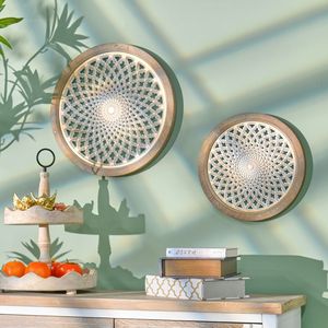 Décoration murale rustique en bois blanc vieilli, sculptée à la main, style ferme, pour salon, design éco-responsable, lot de 2 - Product Image 2