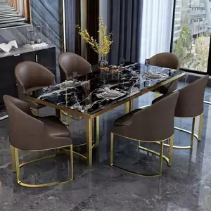 Moderne Luxe Rechthoekige Eettafel Set 4-zits 6 8 Eetkamer Meubels Eettafel Set Marmeren Blad