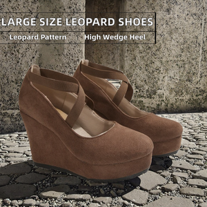 Zapatos de Mujer de Talla Grande con Estampado de Leopardo para Primavera, Verano y Otoño, Tacón Alto de Plataforma, Transpirables, Impermeables, con Banda Elástica Cruzada de PU - Product Image 2