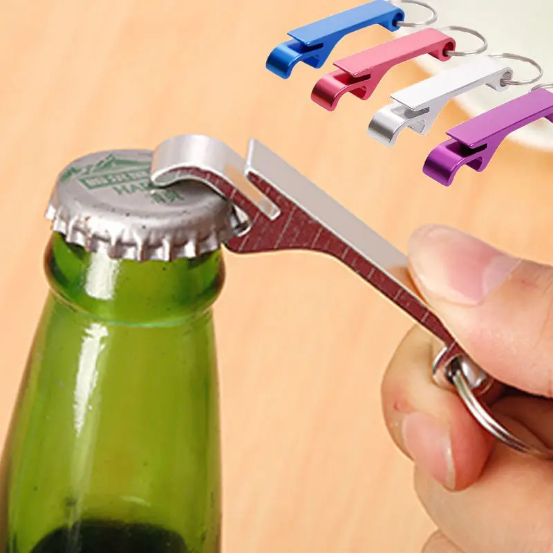Logotipo personalizado Pequeno Mini Portable Opener Metal Alumínio Alloy Beer Keychain Abridor de garrafas com anel