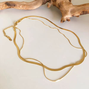 Collar de cadena de serpiente de doble capa para mujer, collar en capas de acero inoxidable, joyería de alta calidad, venta al por mayor, Colliers bijoux de Mode - Product Image 2