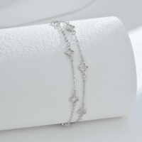 Bracelet double couche en argent sterling S925 avec zircon et trèfle à quatre feuilles, vente en gros OEM ODM, bijoux pour femmes, directement de l'usine