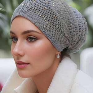 Rhinestone hollow-out design mesh fabric eco-friendly breathable women's party fashion <b>hat</b> - Product Image 1