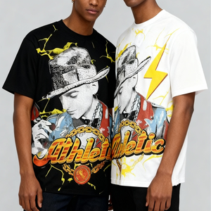 T-shirt normal # T-shirts streetwear en coton de haute qualité T022-042, vente en gros, style vintage, coupe ample, poids lourd, design de créateur - Product Image 1