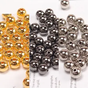 Contas galvanizadas de ouro 2mm-20mm, contas redondas, coloridas, contas soltas de plástico para fabricação de jóias