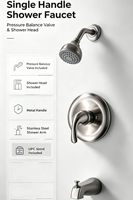 Ensemble de douche encastré en acier inoxydable brossé avec système de douche intégré et effet pluie, homologué UPC CUPC, pour salle de bain murale