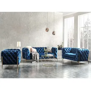 Großhandel amerikanische Mode Wohnzimmer drei Personen Knopf Samt drei Personen Sofa benutzer definierte Möbel Sofa Set Möbel