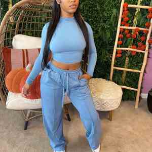 Dropshipping Vêtements pour femmes de haute qualité Vente chaude d'automne Hauts et pantalons unis pour femmes Ensembles décontractés de bureau - Product Image 2
