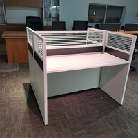 Office Divider Call Center Cubicles 4 Person Workstation With Glass Divider With 3 Drawer Pedestal