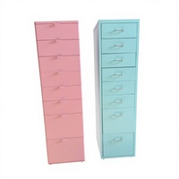 Commode autoportante moderne en acier turquoise à 8 tiroirs verrouillables pour le rangement de maquillage à la maison, au bureau et dans la chambre