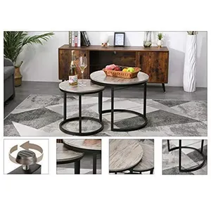 Factory Wholesale Luxury Round Combination Black Wood Coffee Table