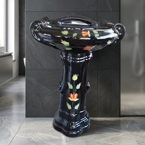 Ensemble de lavabo sur pied carré moderne en céramique pour salle de bain commerciale de centre commercial - Product Image 3
