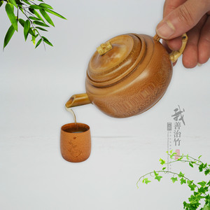 Bamboo Teapot Round Coffee Brown With Lid Handle Kung Fu <b>Tea</b> <b>Set</b> Afternoon <b>Tea</b> Display Collection - Product Image 5