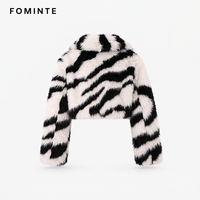 Manteau court en fausse fourrure à manches longues, motif zèbre, grande taille, chaud et coupe-vent, pour l'hiver, veste tendance et moelleuse pour femme