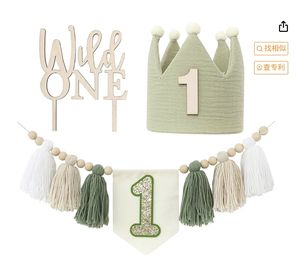 Décorations de fête d'anniversaire <span class=keywords><strong>1er</strong></span> 1/2 pour bébé <span class=keywords><strong>chaise</strong></span> de salle à manger avec pompon en fil drapeau gâteau Topper couronne chapeau autres fournitures - Product Image 3