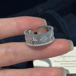 Anillo de Plata de Ley S925 con Diseño de Estrella de Seis Puntas, Simple, Moderno, Vintage, Geométrico, Informal, Abierto, con Nicho - Product Image 4