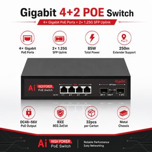 สวิตช์ไฟเบอร์อัปลิงค์ 4 พอร์ต กิกะบิต POE พร้อมช่อง SFP 2 ช่อง ป้องกันไฟกระชาก ป้องกันฟ้าผ่า ใช้งานได้ทั้งภายนอกและภายในอาคาร - Product Image 2