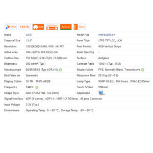 15.6 "1000:1 MNF601BA1-4 hiçbir dokunmatik 40 Pins LCD ekran modülü 1920*1080 yeni Laptop LCD ekranı 99% SRGB 300 Cd/<span class=keywords><strong>m</strong></span>² 144Hz - Product Image 6