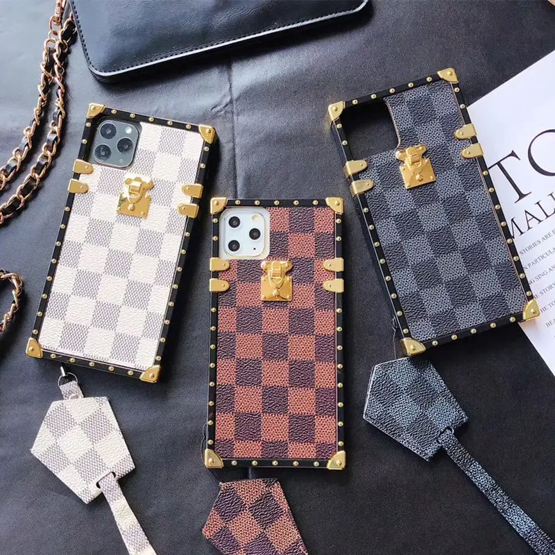 Capa xadrez quadrada para iphone, capa protetora de marca de luxo, para iphone 12, 11, pro, max, xr, preta, marrom, branca