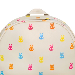 Summer Rabbit <b>Backpack</b> All Over Multi Color Print Smooth PU <b>Leather</b> Tall Bag With Detachable Plush Rabbit Head Charm - Product Image 3