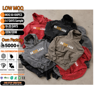 Heavyweight High Quality Acid Wash <b>Plain</b> Hip Hop Rhinestone <b>Hoodies</b> Vintage Distressed Printing Blank Pullover Hoodie For Men - Product Image 1