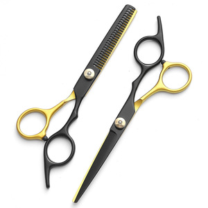Hairdressing Scissors Set Black And Gold Thinning Shears Flat Shears Hair Cutting Tools For Styling - Product Image 1