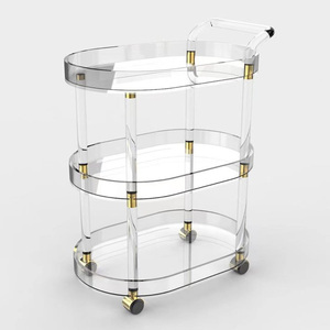 투명 아크릴 3 단 바 카트 쉬운 조립 호텔 가구 롤링 주방 음식 서빙 트롤리 카트 - Product Image 4