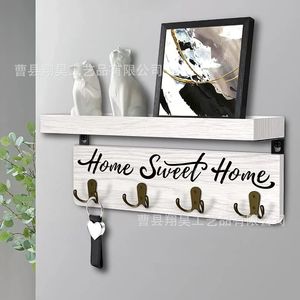 Modern Minimalist Wooden Wall Rack With <b>Shelf</b> And <b>Hooks</b> For Kitchen Storage Organization - Product Image 4