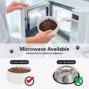 Set mangkuk air makanan anjing angkat kualitas 2025 keramik anak anjing dengan dudukan kayu bergaya putih antiselip kustom kartun - Product Image 5