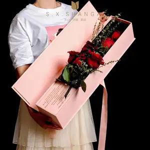 Kotak Hadiah Bunga Merah Muda Manis Kardus Pengiriman Mewah 2020 dengan Logo Kustom