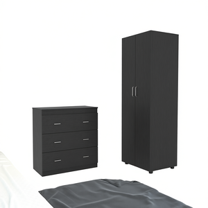 ตู้เสื้อผ้าลอนดอนอาร์มัวร์และตู้ลิ้นชักสามชั้นคาปรีสีดำ ชุดห้องนอนทันสมัย เฟอร์นิเจอร์เก็บของ วัสดุเอ็มดีเอฟ - Product Image 1