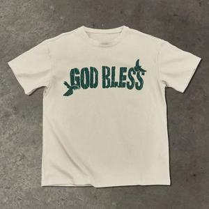 Camiseta Oversize de Hombros Caídos con Gráfico de Niño Rezando y Paloma, Estilo Vintage Lavado y Desgastado, Streetwear - Product Image 2