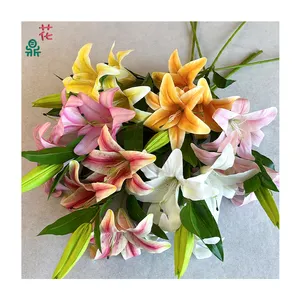 3d4 Head Helango Simulation Film Lily Home Vase Decoration Artificial Silk Flower Factory Wholesale Direct Flower Materials