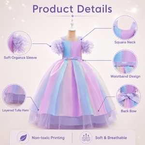 Vestido de Princesa Arcoíris <span class=keywords><strong>para</strong></span> <span class=keywords><strong>Niñas</strong></span> de 8 a 12 Años, Vestido de Fiesta Formal Personalizado OEM ODM, Vestido de Tul con Capas - Product Image 5