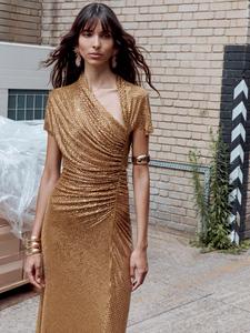 OUDINA Vestido <span class=keywords><strong>de</strong></span> <span class=keywords><strong>Fiesta</strong></span> Largo <span class=keywords><strong>para</strong></span> Mujer, Elegante, con Escote Asimétrico, Pedrería, Manga Corta, <span class=keywords><strong>para</strong></span> Cumpleaños y Eventos Nocturnos - Product Image 3