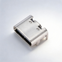 USB 타입 C 6핀 SMT 보드 마운트 암 커넥터 짧은 바디 6.5mm 스프링 없음 3A 5V 금도금 핀 스테인리스 스틸 쉘 UL94 V-0