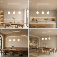 Lustre suspendu élégant de style Japandi à 3 lumières, base longue blanche, bord ondulé en verre, pour la maison, la salle à manger, l'îlot de cuisine