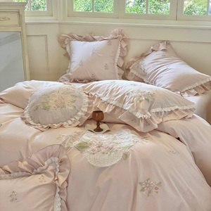 Copripiumino rosa ricamo rosa personalizzabile king size 100% cotone lenzuola per <span class=keywords><strong>adulti</strong></span> set biancheria da <span class=keywords><strong>letto</strong></span> fornitore - Product Image 3