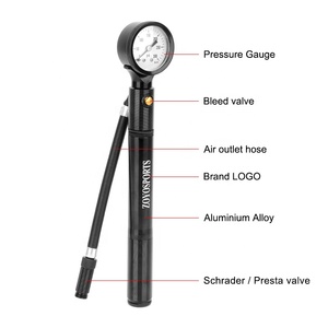 ZOYOSPORTS Pompe à main de cyclisme portable en alliage d'aluminium haute pression pour <span class=keywords><strong>vtt</strong></span> et vélo de route Les vannes Presta Schrader comprennent une jauge d'air - Product Image 3