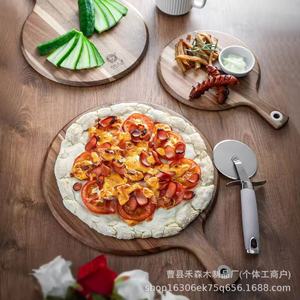 Solid Wood Pizza <b>Pan</b> Round With <b>Stand</b> Steak Plate Acacia Wood Cutting Board Fruit Tray Party Use - Product Image 2