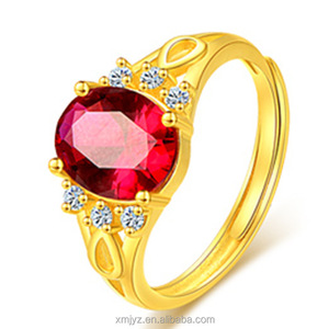Anillos Cruzados Chapados en Oro con Diamantes Calados para Mujer, Anillo de Compromiso con Circonita Roja - Product Image 1