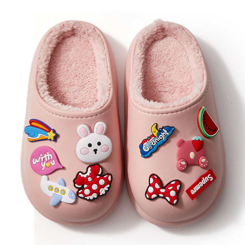High quality EVA plus velvet non-slip waterproof soft boy and girl indoor and outdoor winter warm slippers