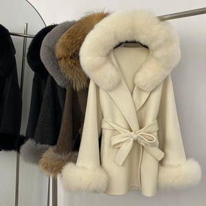 2025 automne hiver femmes Double face laine manteau fourrure de renard garniture <span class=keywords><strong>mi</strong></span>-<span class=keywords><strong>long</strong></span> <span class=keywords><strong>Trench</strong></span> manteau luxe pardessus - Product Image 1