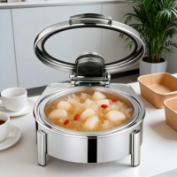 304 Edelstahl Runder Buffet-Speisenwärmer, Kommerzieller Buffet-Ofen mit Glasabdeckung, Restaurant-Hotel-Catering-Ausrüstung DDP