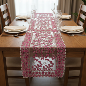 Runner da Tavola Etnico di Lusso Fatto a Mano, Runner Boho con Ricami Elaborati ed Effetto Perline Finte per Tavolo da Pranzo e Arredamento Casa - Product Image 1