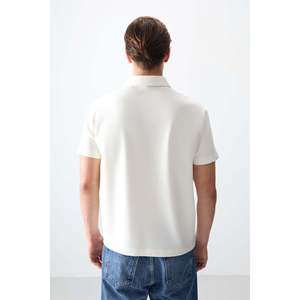 Camiseta Básica con Cuello Polo para Hombre Air Jones, Corte Holgado, Mezcla de Algodón Grueso y Suave, Color Crema, Modelo 88381 - Product Image 3