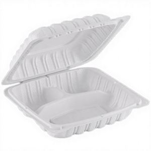 Contenants à emporter en MFPP, à 3 compartiments, à fermeture à clapet, blancs, 9 pouces, lot de 150, durables - Product Image 1