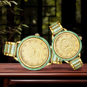 Reloj de Jade Natural con Grabado de Guanyin de Lujo, Bisel y Correa de Jade Verde con Incrustaciones de Diamantes, Reloj Mecánico Automático para Hombre y Mujer - Product Image 5