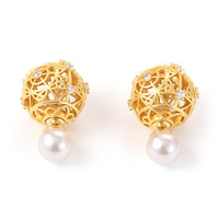 Boucles d'oreilles clous vintage de luxe pour femme, en argent 925, avec gravure, motif orb creux, fleur de rose et perle, bijoux de créateur